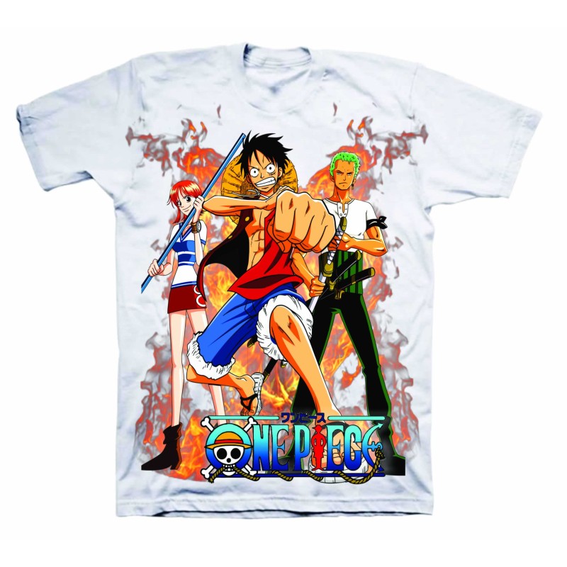 Camiseta infantil estampa personagens branca, One Piece em 2023